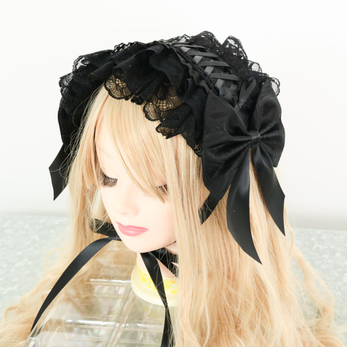 黒菱 ヘッドドレス ロリータ ロリィタ 成人式 黒 ヘッドドレス
