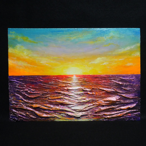 油絵 油彩 油彩画 絵 絵画【朝日に輝く海】 絵画 HR 通販 17974603