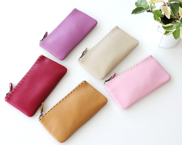 在庫限り＊特別価格》旅行に! 選べるカラー 本革レザーフラットポーチ