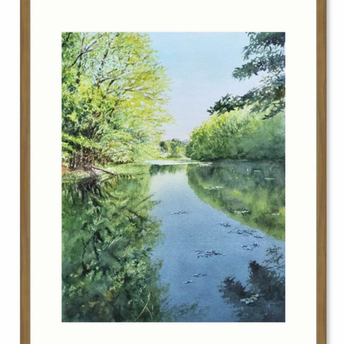 絵画 水彩画 風景画 画題「新緑を映す」 絵画 yamakasumi56 通販