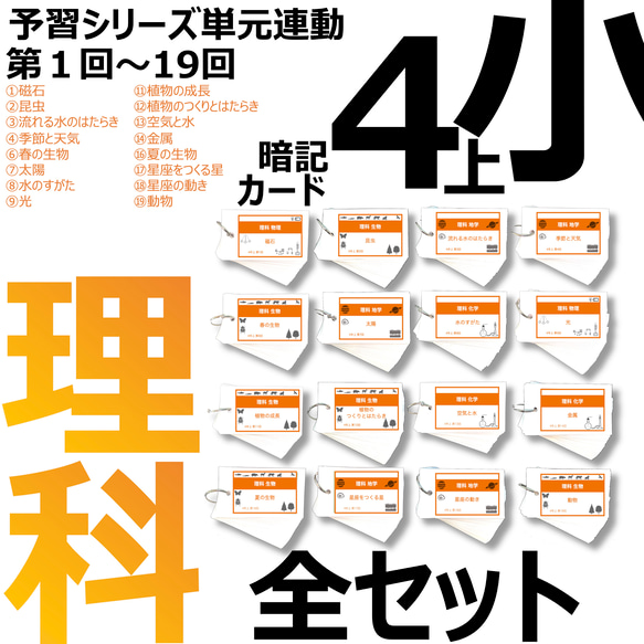 中学受験 暗記カード【4年上 理科 全セット 1-19回】 組分けテスト対策