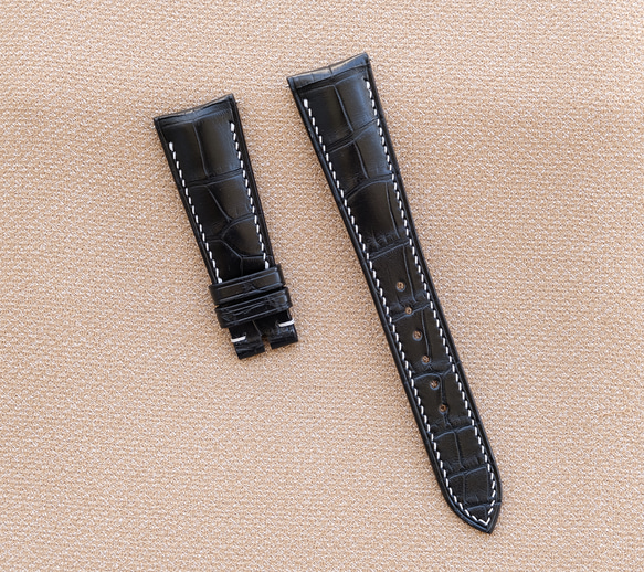 高級革 腕時計ベルト革 おすすめ クロコ竹腑柄 ブラック クロコダイル