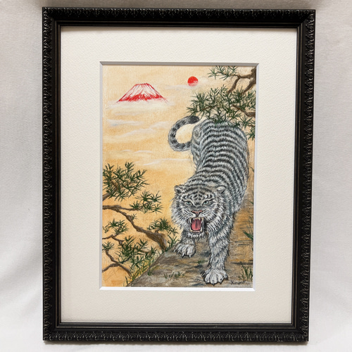 原画】 白虎 動物画 風水 壁掛け 額装 原画 絵画 ゆめの 通販 17008293