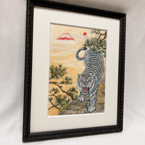 原画】 白虎 動物画 風水 壁掛け 額装 原画 絵画 ゆめの 通販 17008293