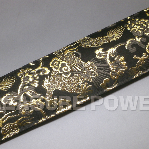 和柄ギターストラップ 金龍/黒 for AG 京都西陣織 金襴生地