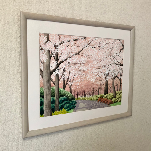 桜の小径」透明水彩画 原画 風景画 額縁付 F6サイズ 絵画 Oni 通販