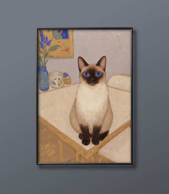 絵画 | イラストポスター 43 ☆ 【きれいなシャム猫】 絵画 アカザ麦