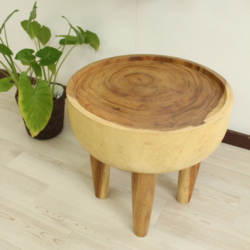 モンキーポッド 無垢 サイドテーブル 木製 ガラス天板 ラウンド