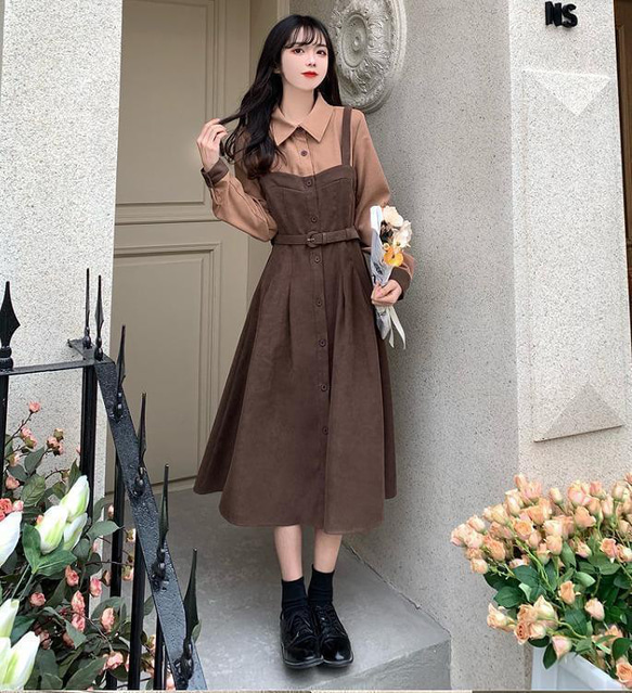 大きいサイズ レディース 秋 冬 重ね着風 ワンピース 新品 長袖 春