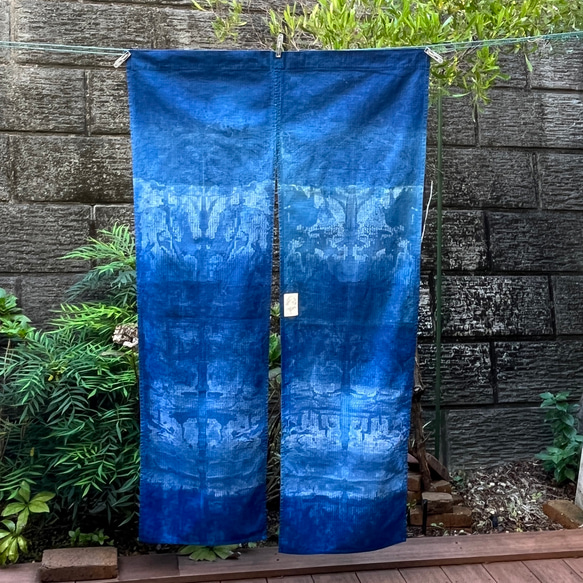 暖簾 藍染め オリジナル 絞り 手染め カジュアル プレゼント 藍色 父の