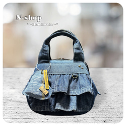 デニムリメイク2段フリル*トートバッグ❥ハンドメイド❥ トートバッグ