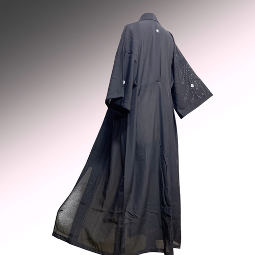 ブラック絽 着物ガウン ドレスガウン 羽織 着物リメイク カーディガン