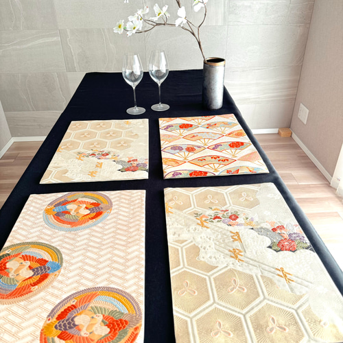 ◼︎51◼︎一点物 正絹 高級袋帯 春色 ランチョンマット4枚セット【帯