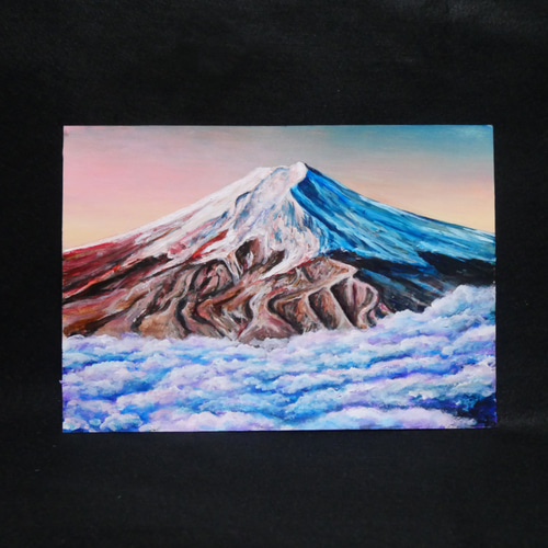 油絵 油彩 油彩画 絵 絵画 【雲海の朝焼けに染まる富士山】 絵画 HR