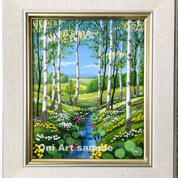 花の咲く路地01」透明水彩画 原画 風景画 額縁付 F4サイズ 絵画 Oni