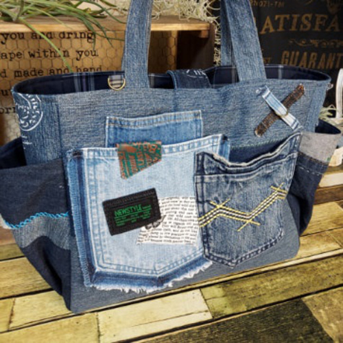 刺繍デニムバック No.574 デニムリメイク ショルダーバッグ 刺繍バック
