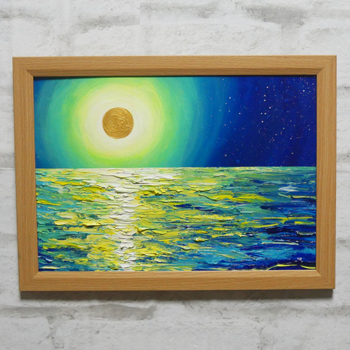 油絵 油彩 油彩画 絵 絵画 【満月の夜に月の光】 絵画 HR 通販