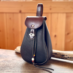 鹿革ベルトポーチ 刻印サービス付［ダークブラウン］／本革 巾着バッグ