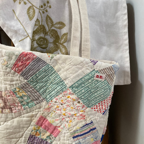 F アメリカンアンティークキルト ダブルウェディング リメイクバッグ