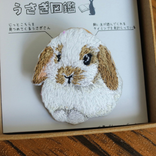 うさぎ図鑑】こちらを見るうさぎ／刺繍ブローチ その他雑貨 Shijimi
