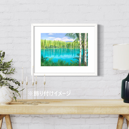 美瑛・青い池04」アクリル画 原画 風景画 額縁付 F4サイズ 絵画 Oni
