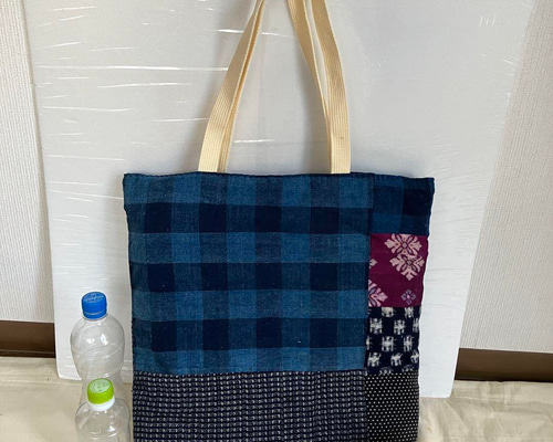 古布絣パッチワーク トートバッグ B4OK大きい着物リメイク トート