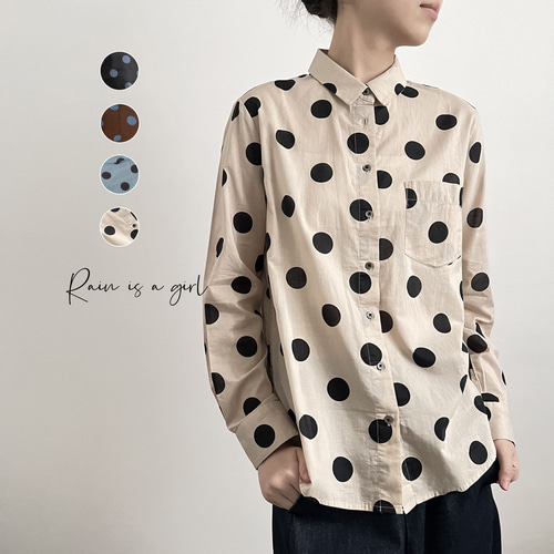 薄手☆かわいいコットン長袖シャツ☆高品質】ドット柄│シャープな折り