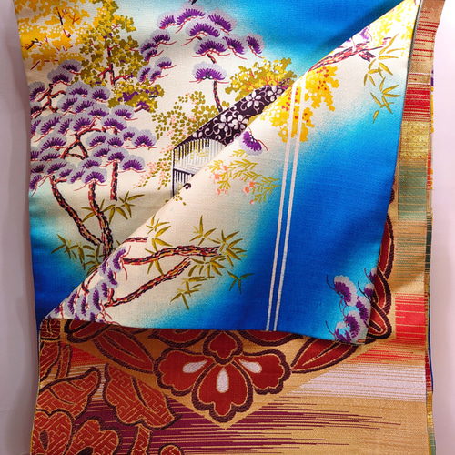 昼夜帯】表風景絵 裏椿 アンティーク帯 和装小物（帯・半襟） 和小物