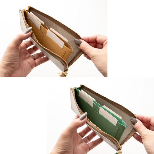 マチあり L字ファスナー 長財布 【 バイカラー シュリンクレザー