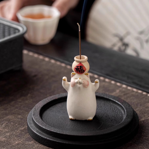 縁起物 見ているだけで癒される♡招き猫香立て9匹家族仏壇用皿 猫香炉