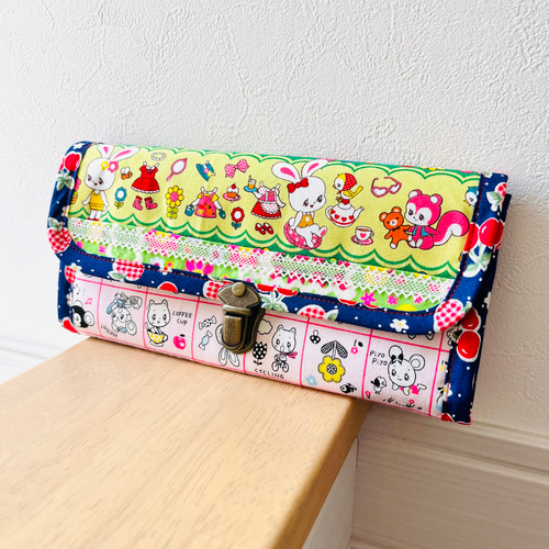 昭和レトロアニマル 可愛い長財布 はいから横丁お着替え柄 グリーン