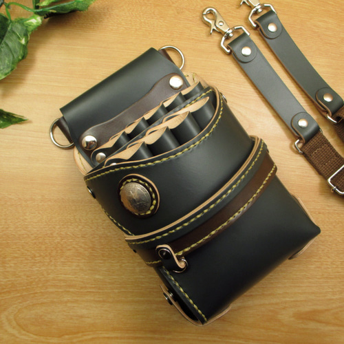 本革 ハンドメイド 9丁差し シザーケース (ダークグリーン×ダーク