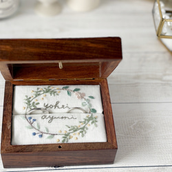 刺繍のリングピロー 木箱 ＊acacia wreath②＊ミモザのリースver.2