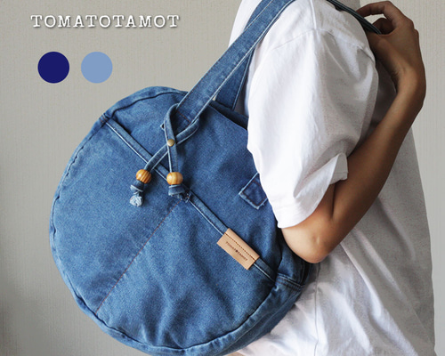 まんまるデニム サークルトート 丸型ボストンバッグ ショルダー 肩掛け