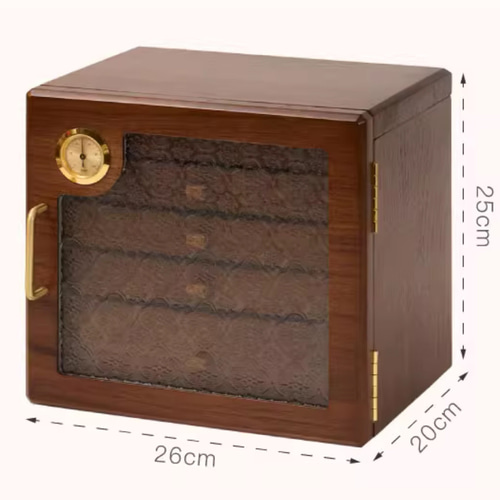 木製ジュエリーボックス 花柄グラス付き扉 大容量 アクセサリーケース