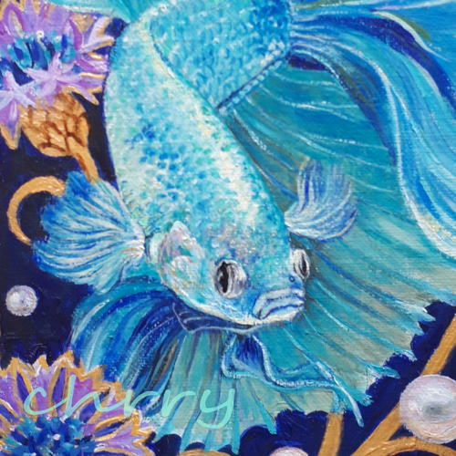 一点物】『 宝石熱帯魚 』SM 油絵 キャンバス 油彩 インテリアアート