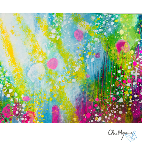 原画 『森の輝き』光 輝き 森 木 空 樹木 春 緑 自然 おしゃれ 抽象画