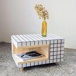 韓国インテリア ミニ・タイルテーブル【くすみピンク×ホワイト】302