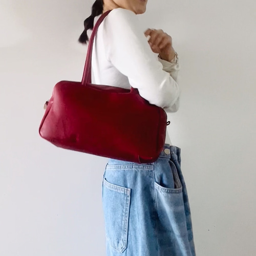 スモールボストン ボルドー 本革製 ボストンバッグ ボストンバッグ