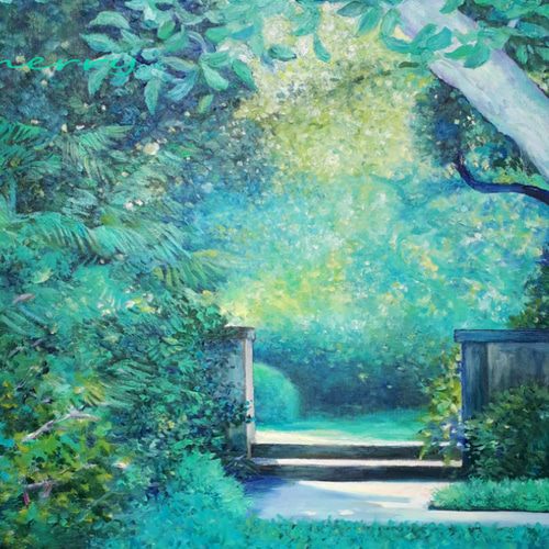 一点物】『 緑の庭 』油絵 F20号 油彩 油画 絵画 キャンバス