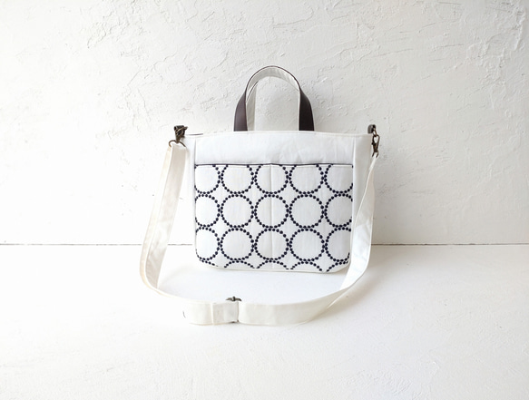 ミナペルホネン タンバリン[white×navy]とリネン 2wayトートバッグ