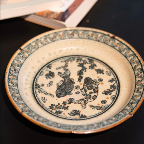 詩瓷集中国唐風 青花磁器「年年有魚」吉祥文様・双魚図案り皿