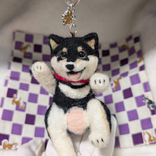 柴犬 羊毛 羊毛フェルト ハンドメイド 黒柴 キーホルダー 羊毛フェルト