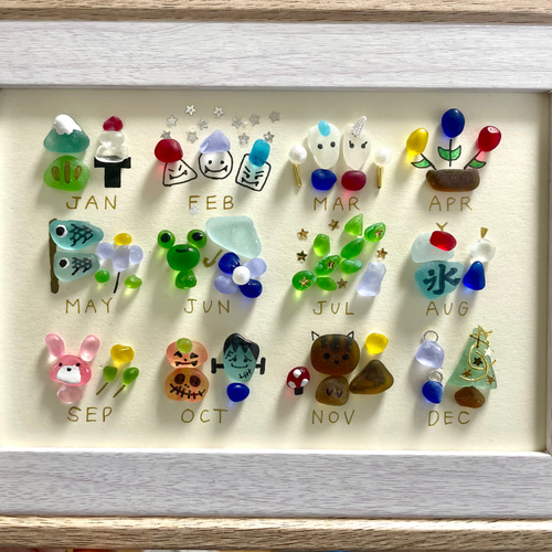 シーグラスアートNo.142☆図鑑 カレンダー 四季 雑貨インテリア