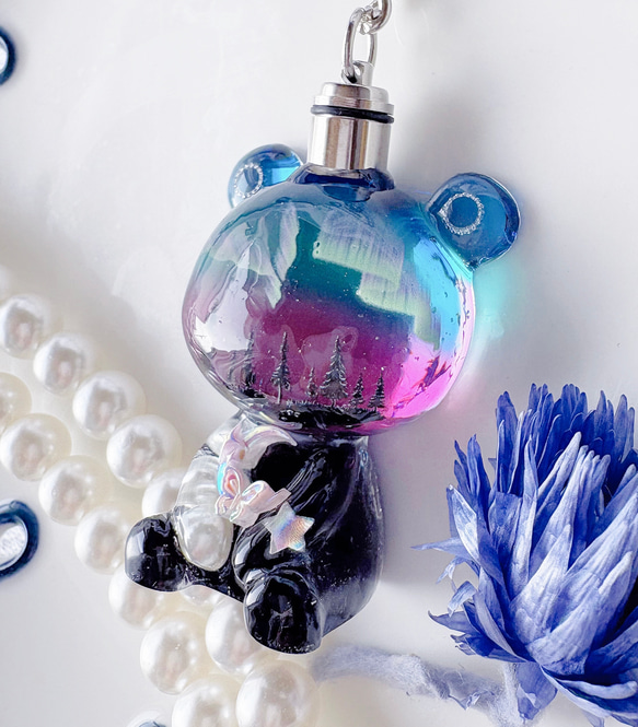 オーロラくまちゃんオルゴナイトキーホルダー(LEDライト付き)-イエロー