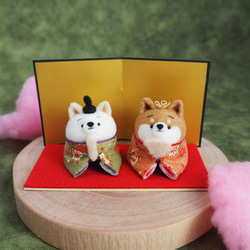 受注制作】ひなまつり ‐桃の節句‐ まゆ柴犬の雛人形セット 和柄タイプ