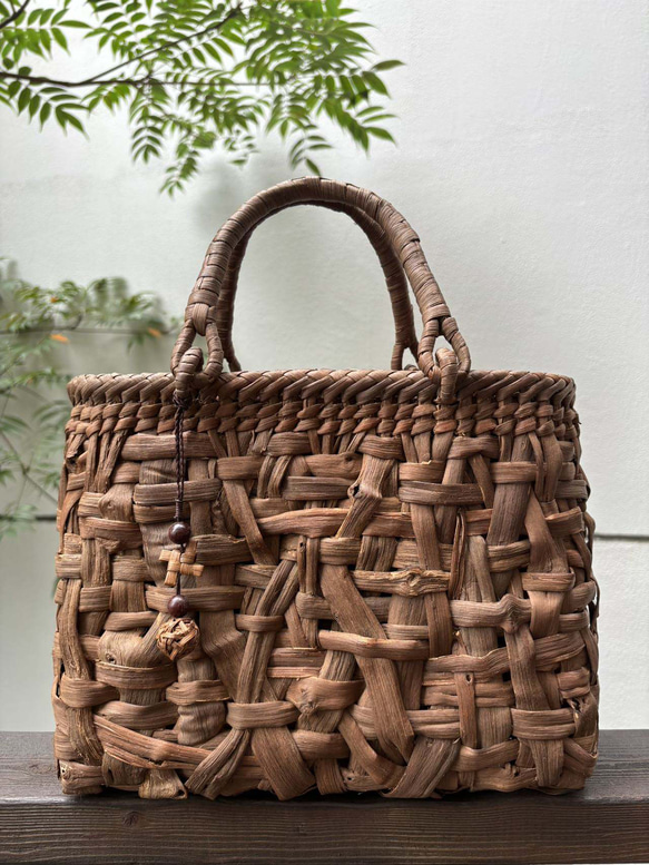 国産山葡萄 山葡萄かごバッグ 手作り 籠バッグ 乱れ編み 内布あり 和服