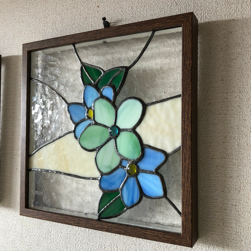 3連 ステンドグラス パネル 花 壁掛けラック・ウォールシェルフ