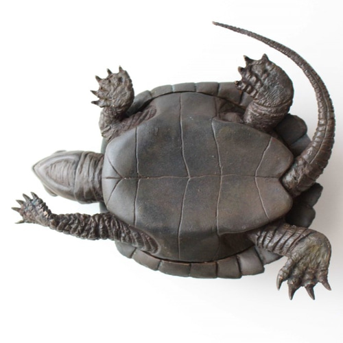 亀置物・銭亀朱肉入れ・歩-2 黒色 鋳造 ブロンズ 桐箱付き ロスト