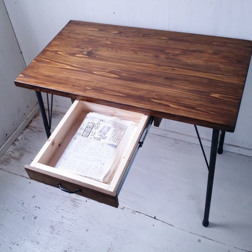 アンティーク風 パソコンデスク アイアン脚 引き出し付 ダイニング